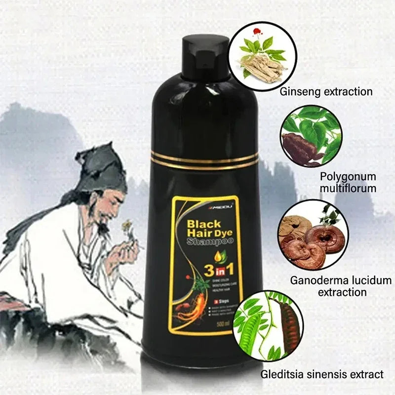 Black Hair Dye Shampoo 3 In 1 Quick Instant Coloring Shampoo Gray White Cover Natural Plant Fast Dye Long Lasting Dye Shampoo
