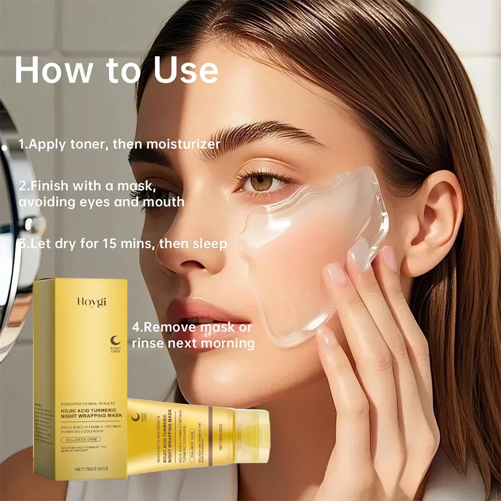Hoygi Turmeric Collagen Peel-Off Mask: Anti-aging Korean skincare with Kojic Acid, Vitamin C, and Retinol for firm skin.
