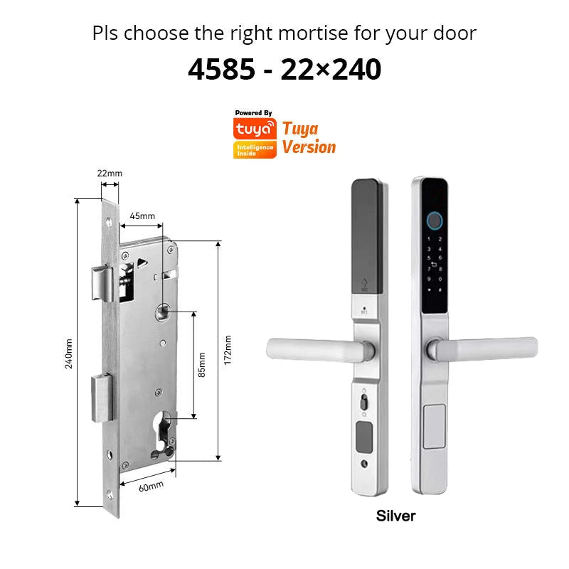 Tuya Wifi App Waterproof Smart Aluminum Door Lock Euro Double Hook Mortise Fingerprint Password Electronic Sliding Door Lock