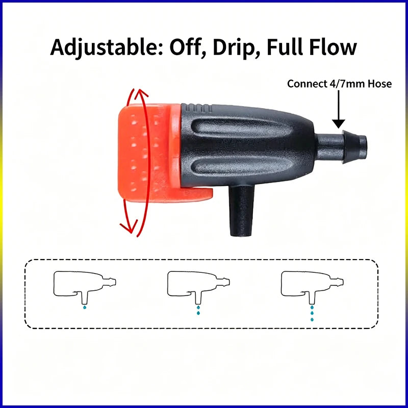 4/7mm LDPE Drip Tubing Kit PP Adjustable Red Cap Dripper + Y Shape Ground Stake DIY Garden Micro Irrigation Watering Accessories