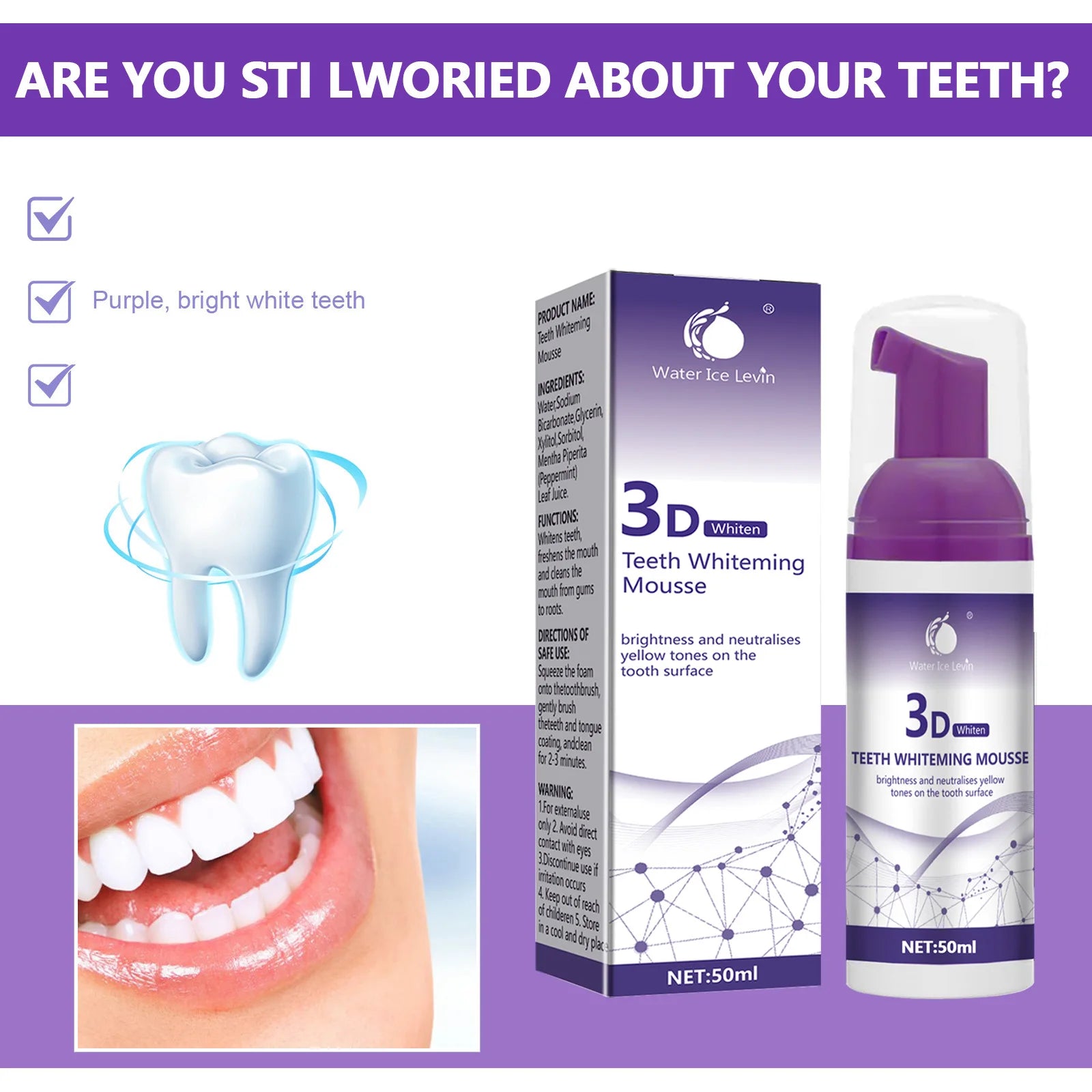 Tidesmit 50ml 3D Mousse Toothpaste for effective teeth whitening and stain removal for fresh oral care