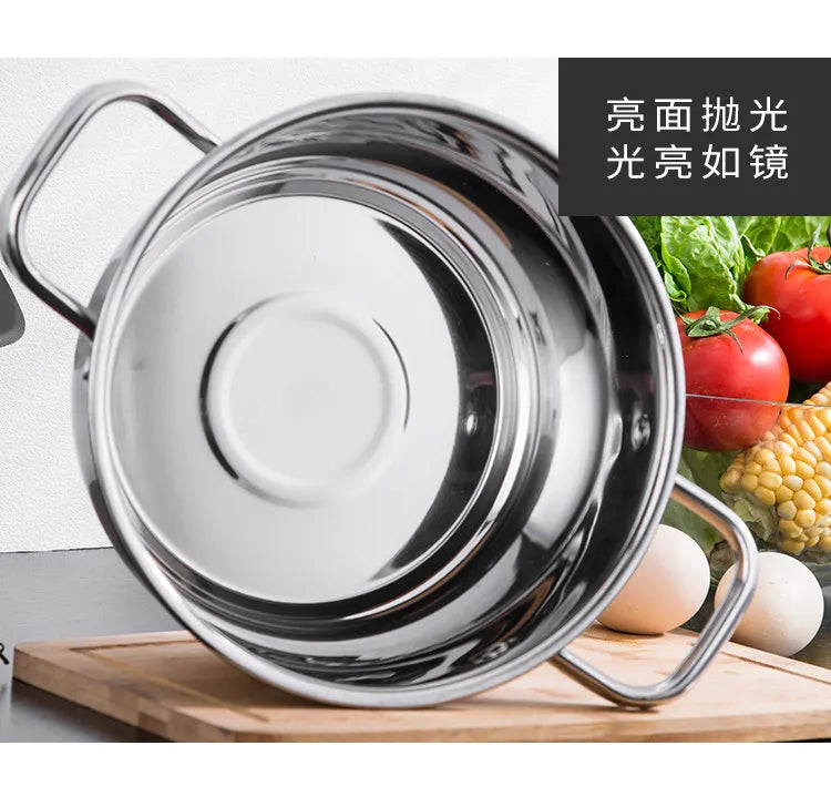 Stainless steel steamer pot base with domed glass lid and side loop handles