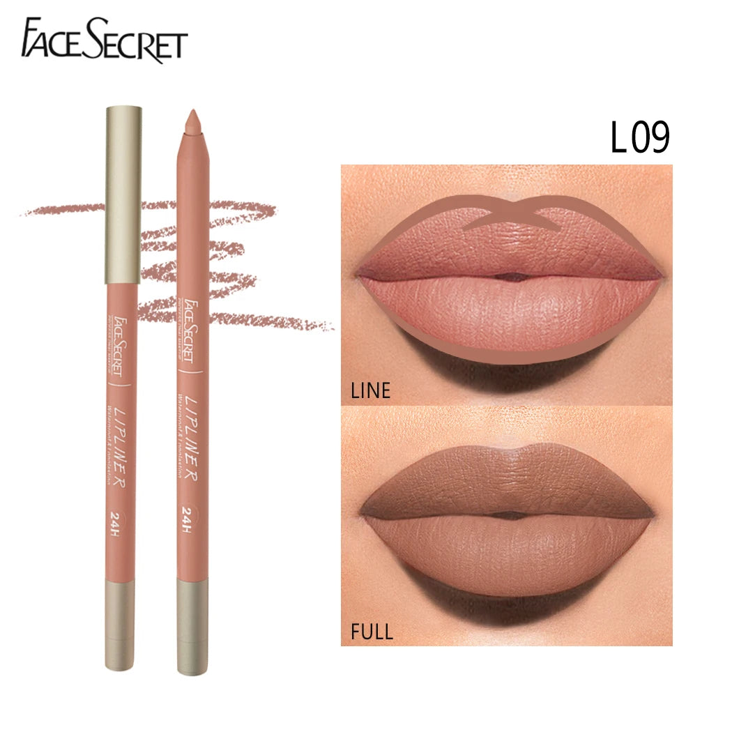 Face Secret L09 velvet matte waterproof lip liner pencil with long-lasting nude pigment for defined, full lips.