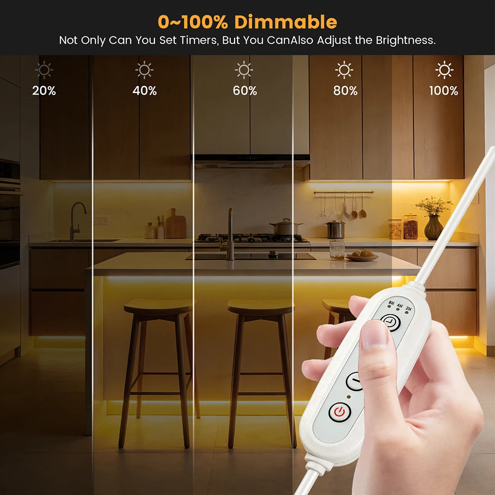 Dimmable 220V COB LED Neon Strip Light 4key Controller EU Plug Flex Tube 3000K 4000K 6000K for Staircase Bar Counter Lighting