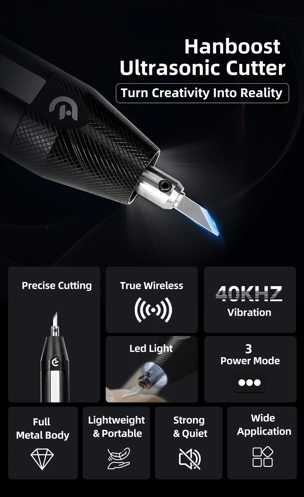 Cordless Ultrasonic Cutter 40KHz Precision Craft Tool for Acrylic Leather Model and More Creative Craft Tool