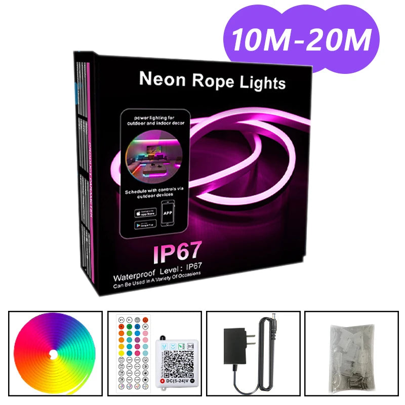 RGB Neon Light LED Rope Light Waterproof APP Remote Control Music Sync 24V Flexible DIY Silicone Strip Light for Indoor Outdoor