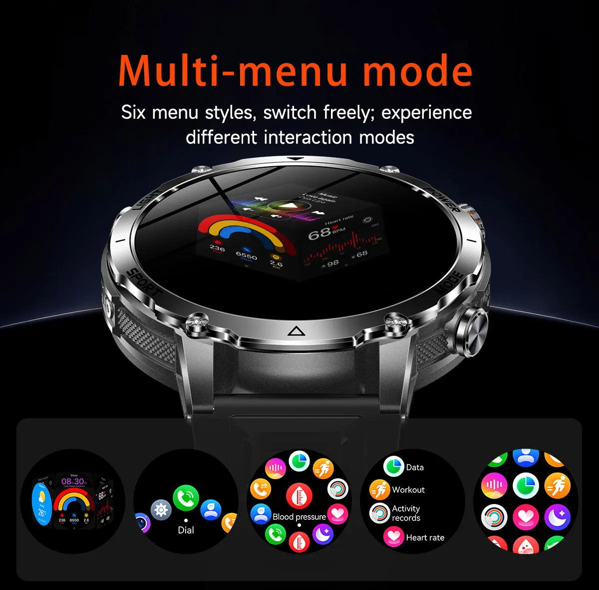 New Military ULtra 1400mAh Huge Battery SmartWatch Two Flashlight 10ATMan Waterproof HD Call 1.73“ 100+Sports Smart watch Man