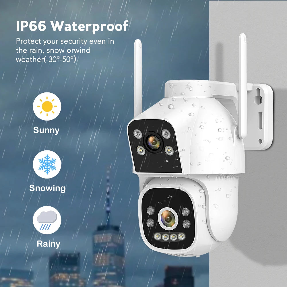 4MP 4G Wifi Surveillance Camera AI Auto Tracking Color Night Vision Two Way Audio Outdoor Dual Lens Dual Screen PTZ Security Cam