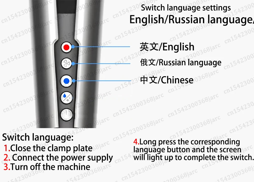 2-in-1 professional hair straightener and dryer with multilingual digital display settings and sleek silver design.
