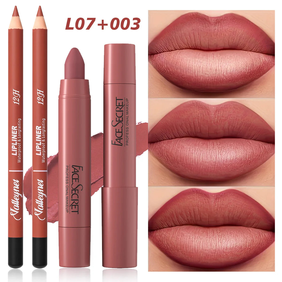2-piece matte lipstick and lip liner set in dusty rose. Long-lasting, velvet finish lip makeup for defined, smooth lips.
