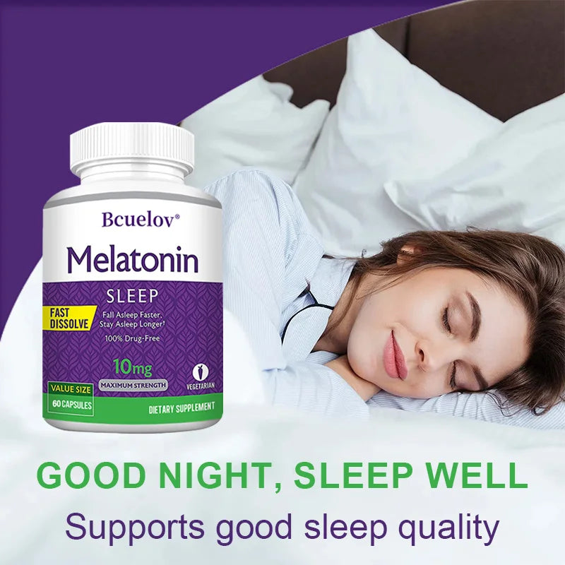Melatonin 10mg Capsules - Relieves Insomnia, Promotes Sleep Quality, Prolongs Sleep Time, Relaxes The Mind, 120 Capsules