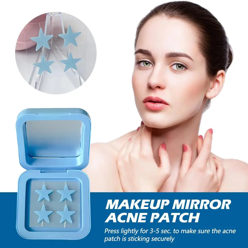 Blue/Yellow Stars Hydrocolloid Pimple Patches with Mirror Storage Box,Acne Spot Stickers For Face,Temporary Mirror Makeup Tool