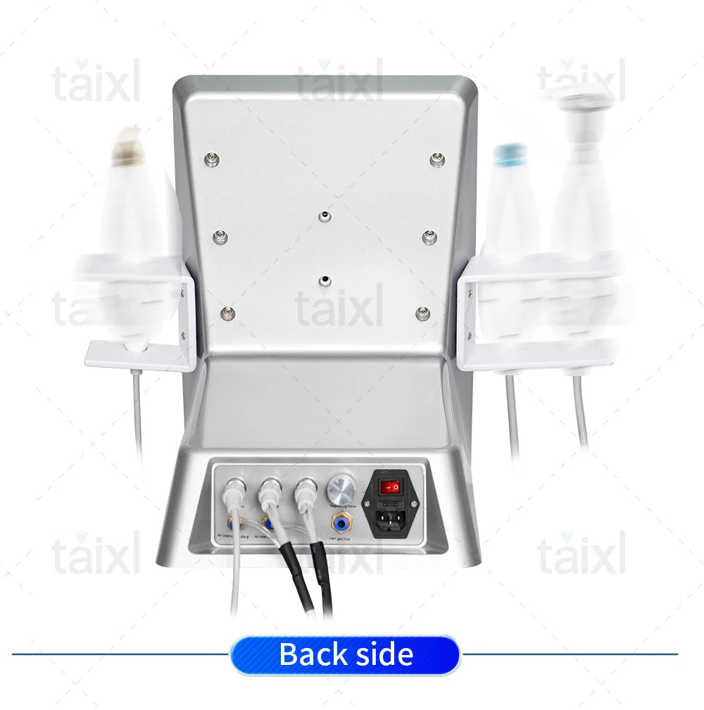Back view of silver ozone cold hot plasma facial machine with applicator holders and power input for skin treatment.