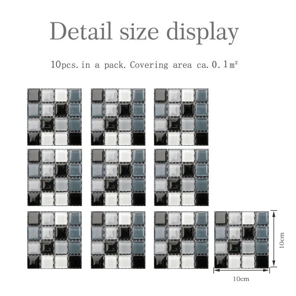 10PCS Decorative Self-adhesive Tile Stickers 3D Effect DIY Mosaic Sticker Removable PVC Wall Decal Kitchen Bathroom Decor
