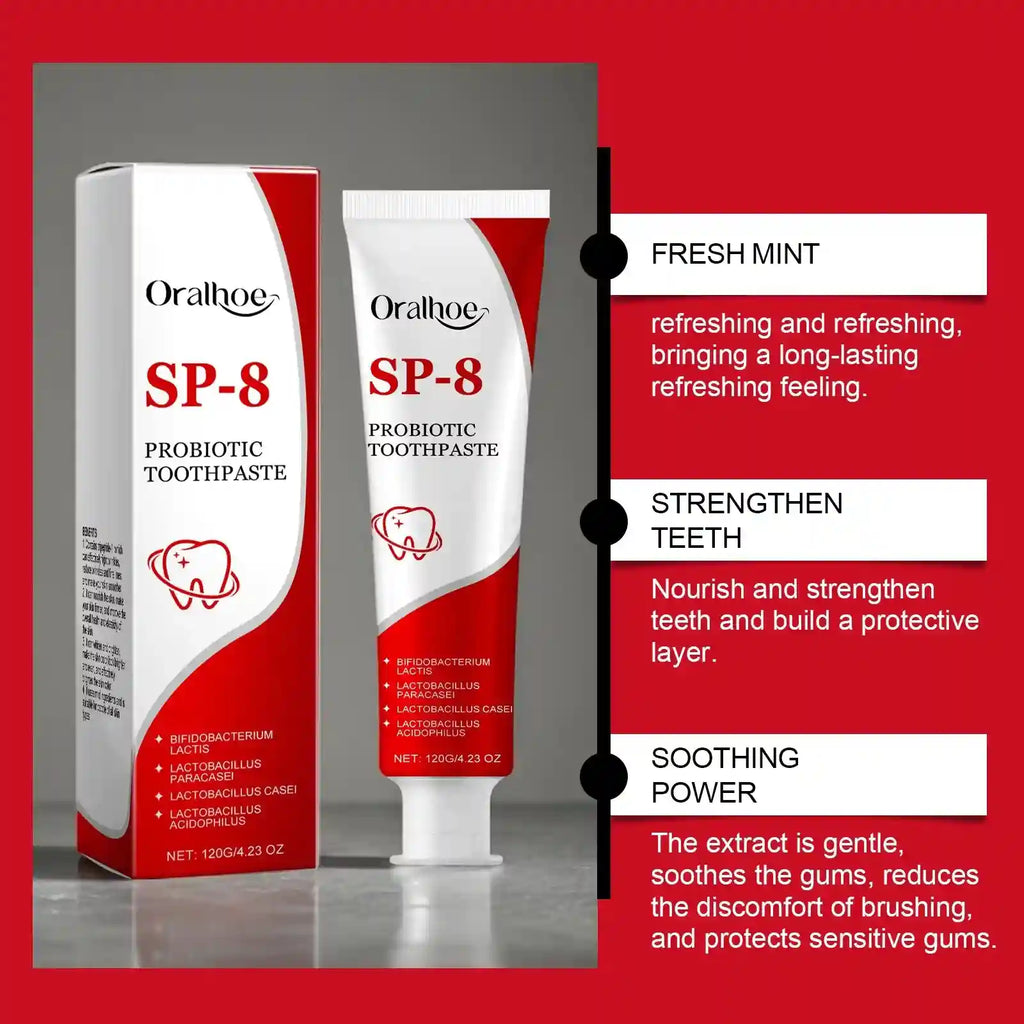 Tidesmit Sp-8 Probiotic Whitening Toothpaste tube for fresh breath and deep plaque stain removal