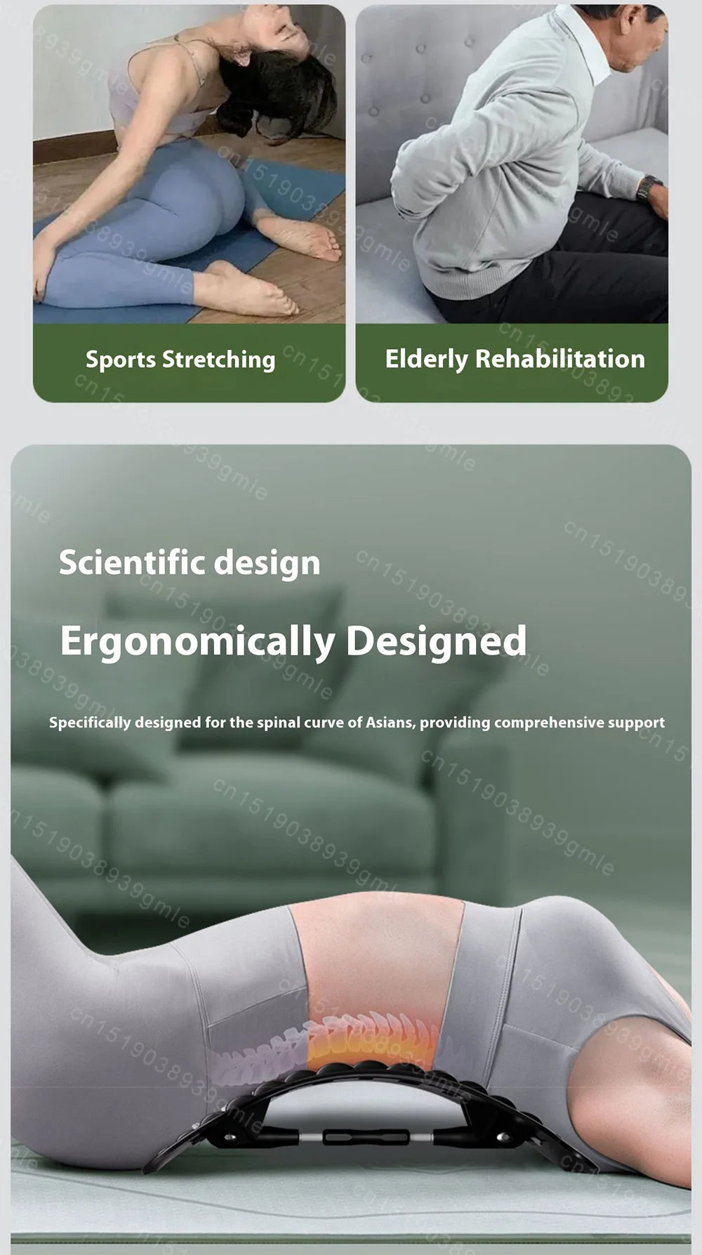 Back Stretcher for Lumbar Pain Relief with 12 Magnetic Acupressure Points Relaxation Treatment Tidesmit