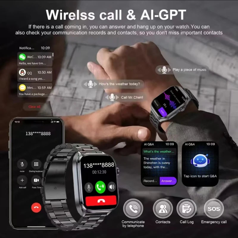 2026 New Accurate ECG Smart Watch Heart Health Analysis Blood analysis Blood Lipid Blood Pressure BT call Smart Watches For Men