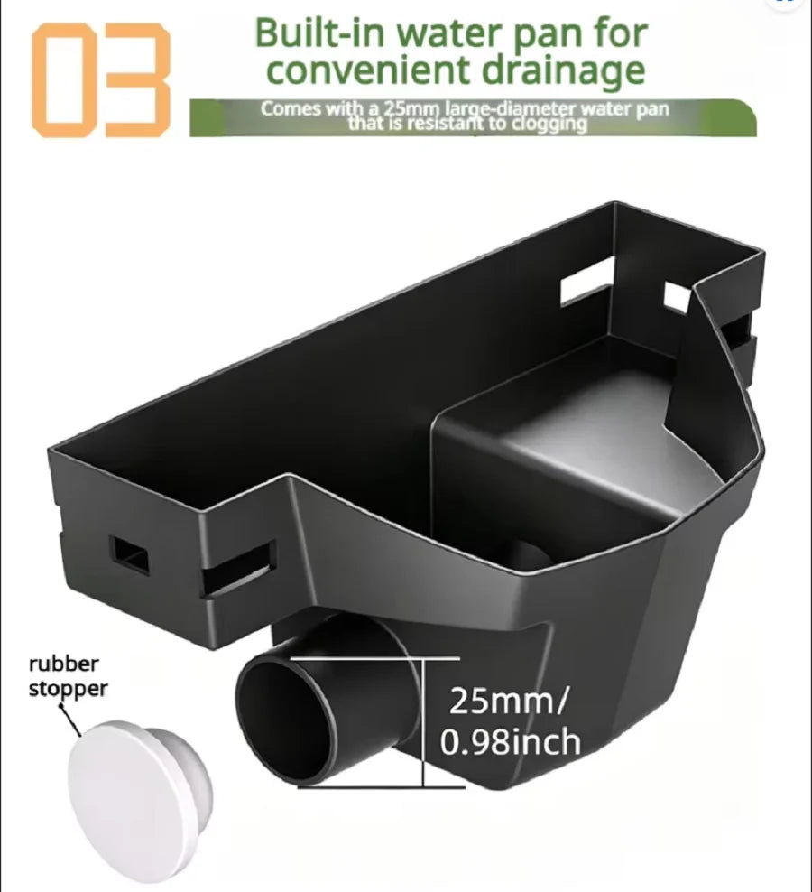 Modular vertical planter base with built-in water pan and drainage stopper