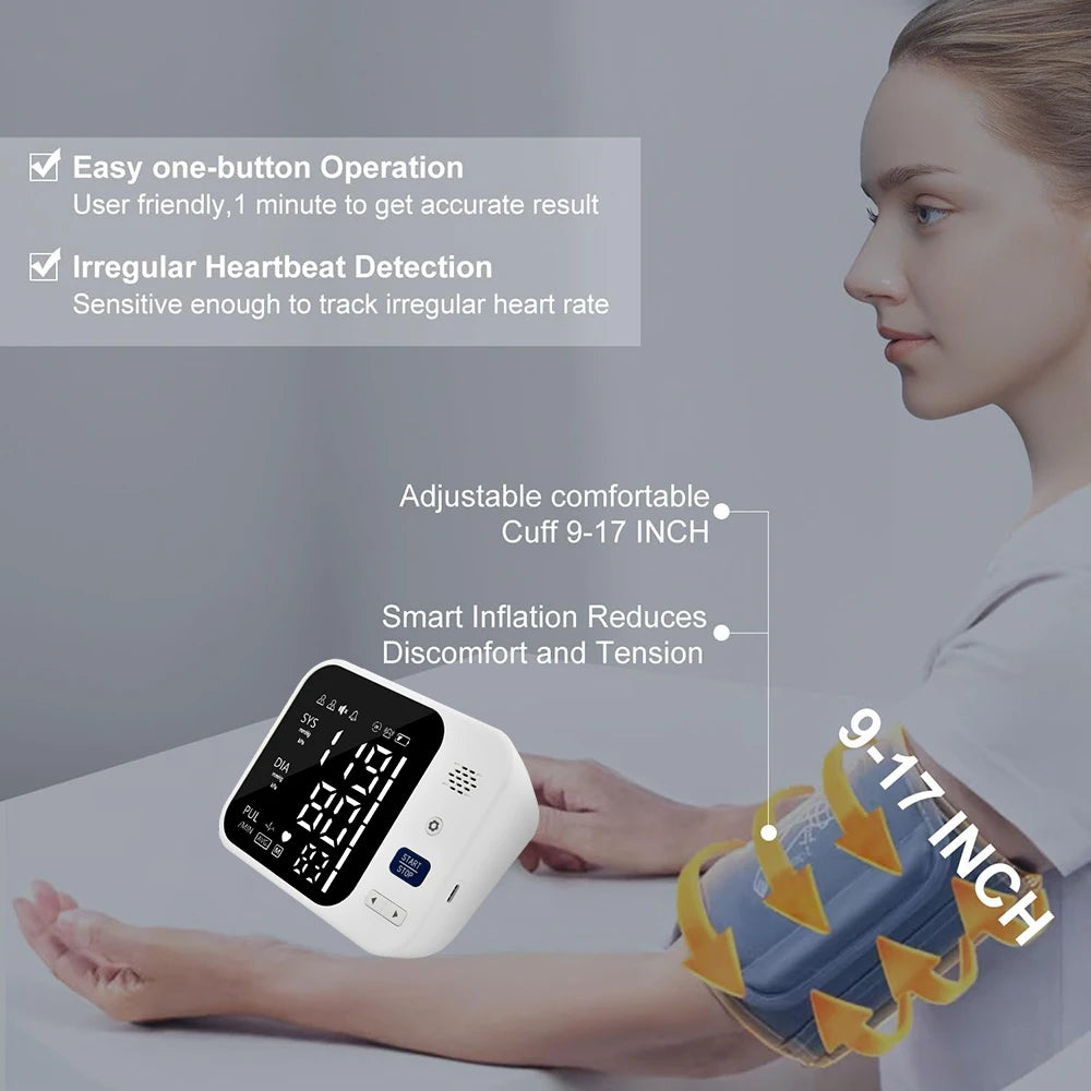 Pressure Tonometer Automatic Digital Arm Blood Pressure Meter Portable Upper Cuff Tensiometer Heart Rate Pulse Bp Monitor
