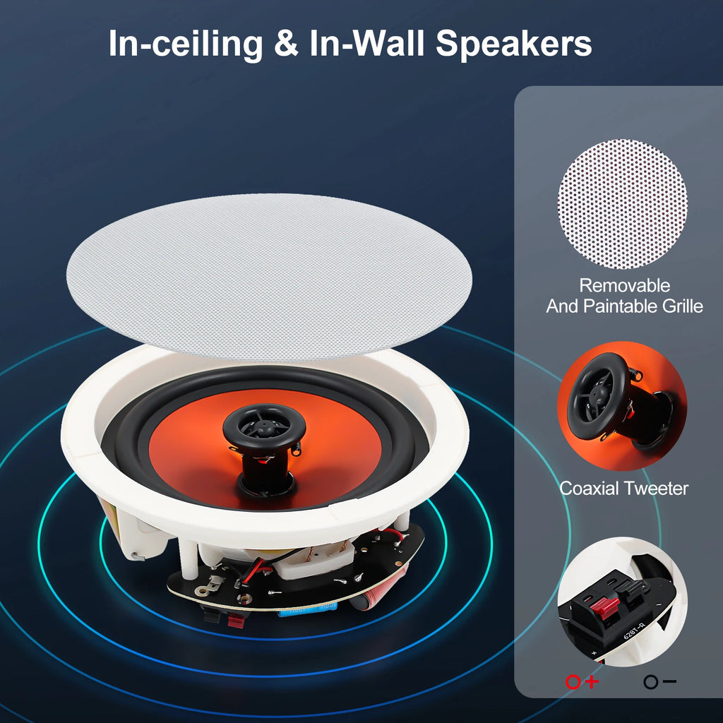 STUDIOFINIX 6.5 in 600W Flush Mount Ceiling Speakers For Home Theater, Living Rm Office, Kitchen, Study, Basement & Patio