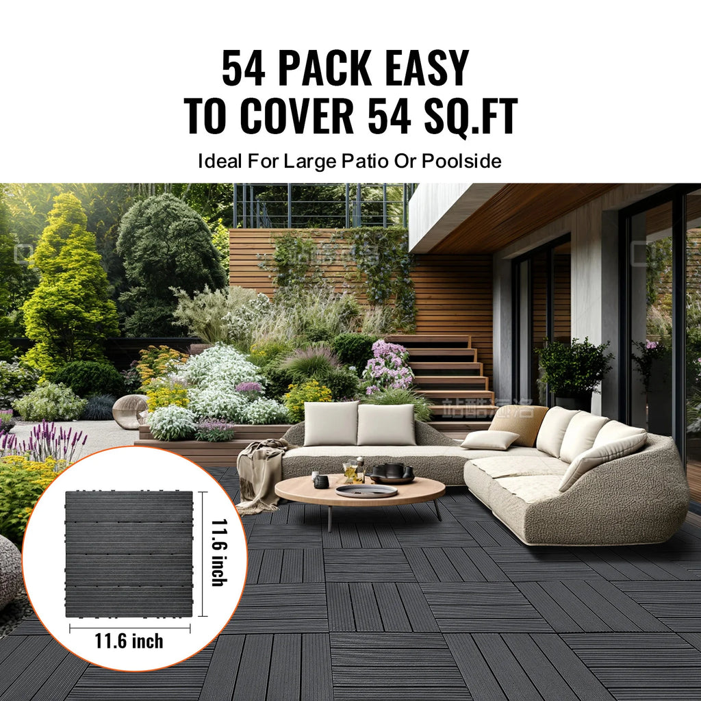 SucceBuy  Interlocking Deck Tiles Plastic Waterproof Outdoor Flooring All Weather Use Patio Floor for Porch Poolside Dark Grey