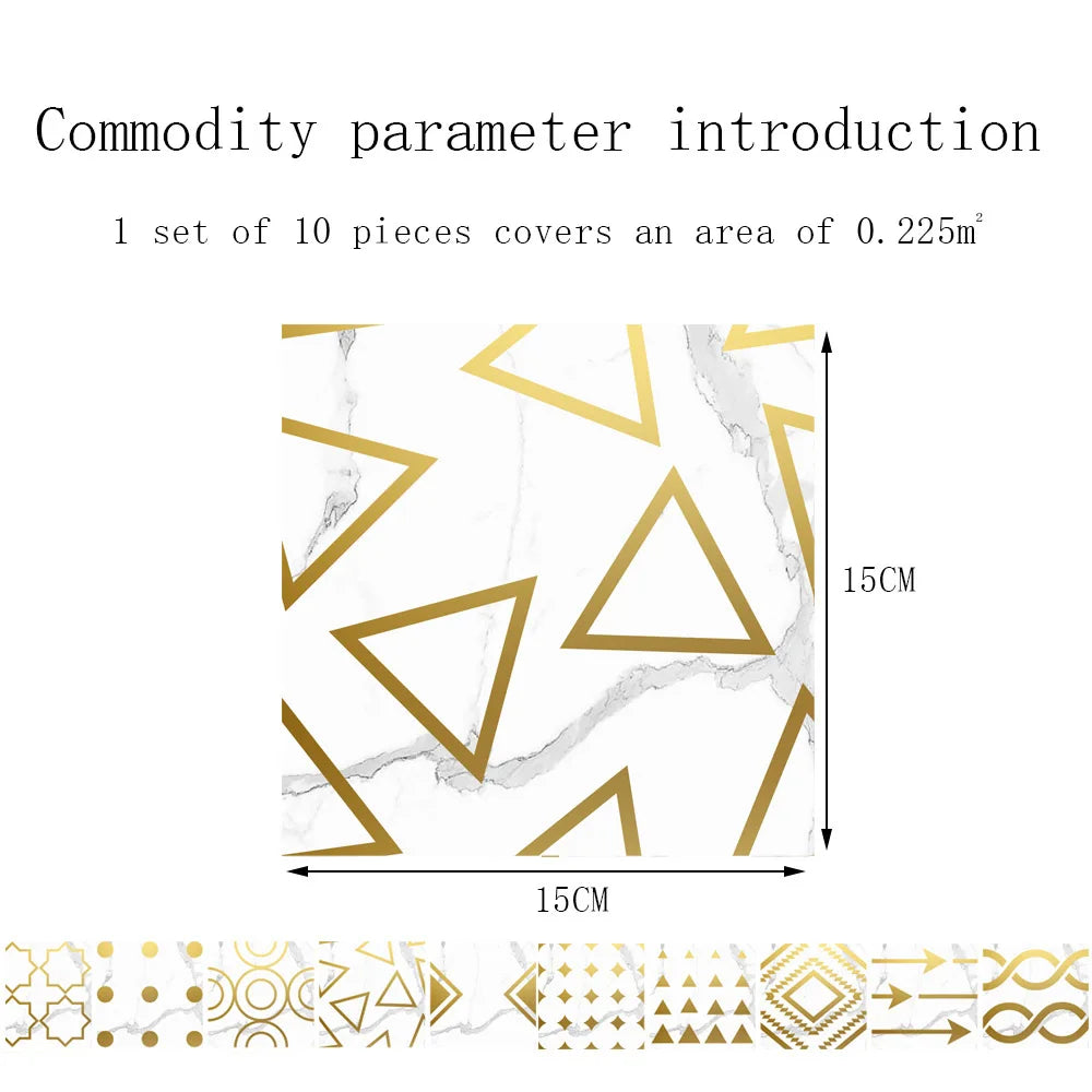 10pcs Crystal Tile Wall Stickers Self-Adhesive Kitchen Tiles PVC Backsplash Stickers Peel and Stick Bathroom Faux Stone Effect