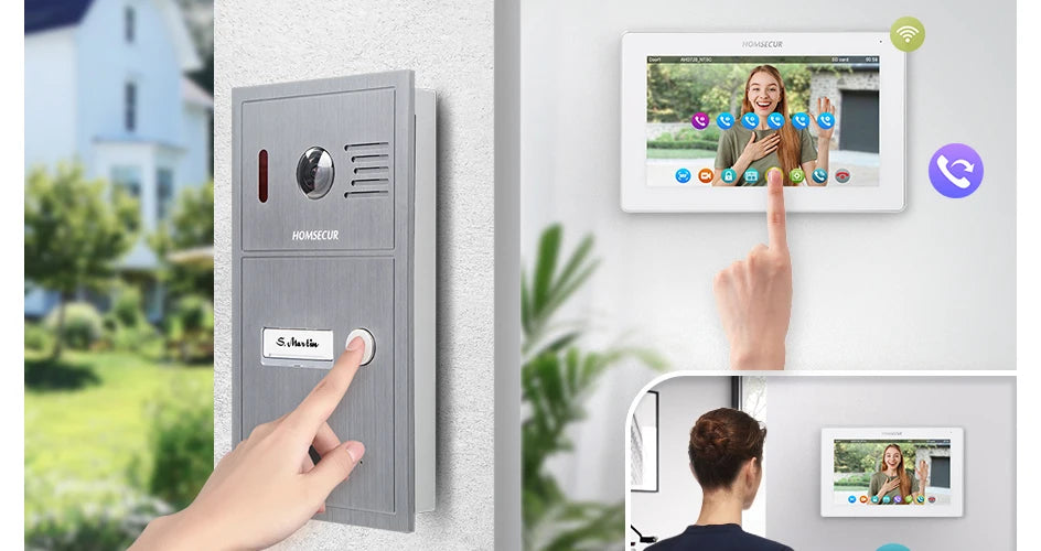 HOMSECUR 4 Wire Tuya Smart 7" WIFI 1080P Video Phone Doorbell Intercom IP65 Camera Fingerprint IC Keyfobs Access Snapshot Record