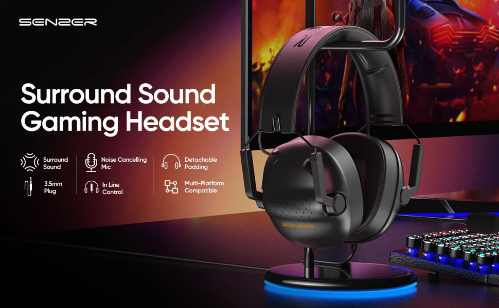 Wired Gaming Headset with Mic - Noise Cancelling PC PS5 Console Audio Tidesmit
