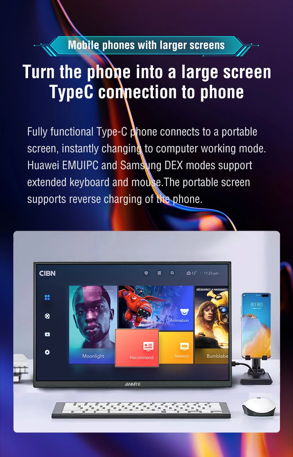 Anmite 18.5inch Portable Monitor 120Hz RGB100% With VESA Hole & Back bracket Laptop Extended Display ADS-IPS HDR Screen