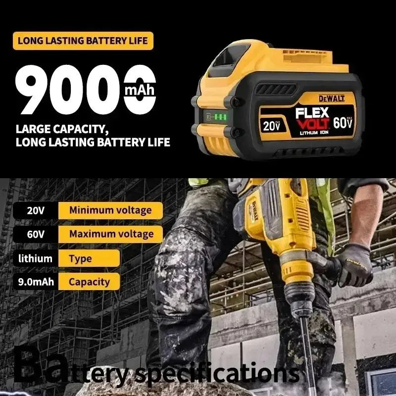 DeWALT 100% Original Battery 20V/60V 6Ah 9Ah MAX FlexVolt for DCB606 DCB205 DCB206 DCB209 DCB182 Power Tool with Charger