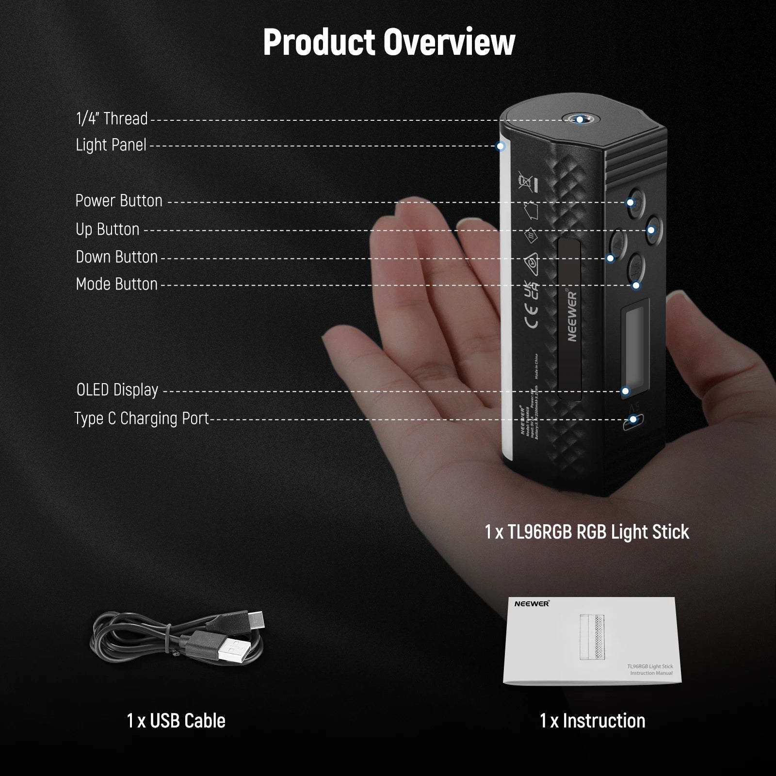 Magnetic LED Video Light Wand - Portable RGB Stick for Content Creation Tidesmit