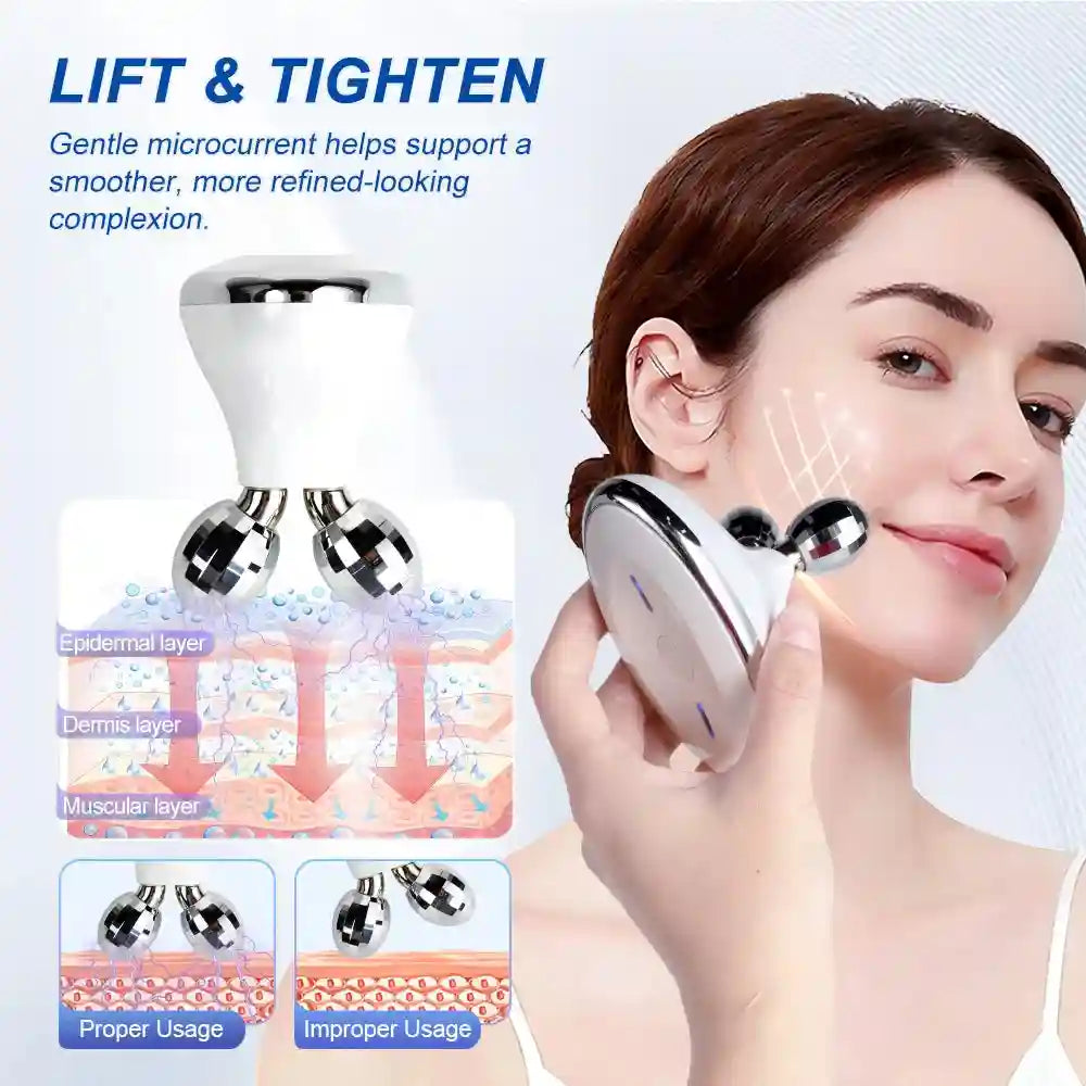 Microcurrent Face Roller Massager - V-Shape Facial Lift Tool (White) Massage Roller Tidesmit