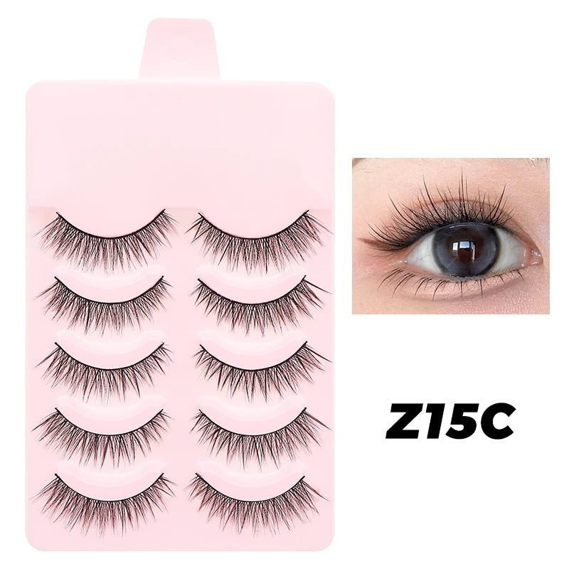 Anime Manga False Eyelashes - Natural Wispy Faux Lashes - 5 Pairs Set False Eyelashes Z15C Tidesmit