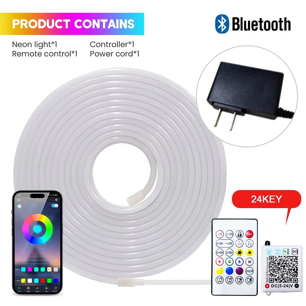 RGB Neon Light LED Rope Light Waterproof APP Remote Control Music Sync 24V Flexible DIY Silicone Strip Light for Indoor Outdoor