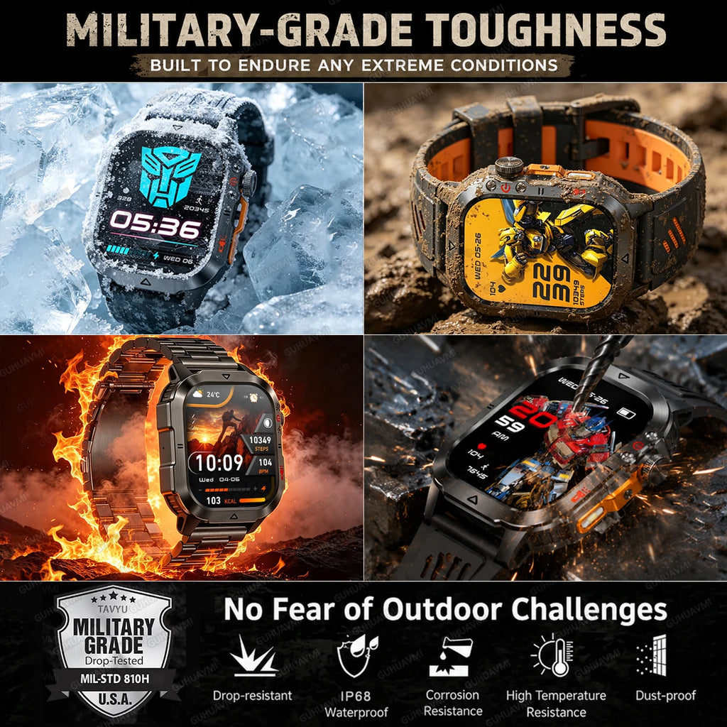 Official Transformers Men Military Smartwatch 1000mAh Big Battery 2.01" HD AMOLED Display Bluetooth Call Waterproof Smart Watch
