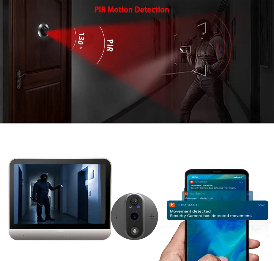 Smart Life Wireless Security Home Video Doorbell Camera Wifi 2.4G 1080P Ring Bell Door Peephole Intercom Video With Screen
