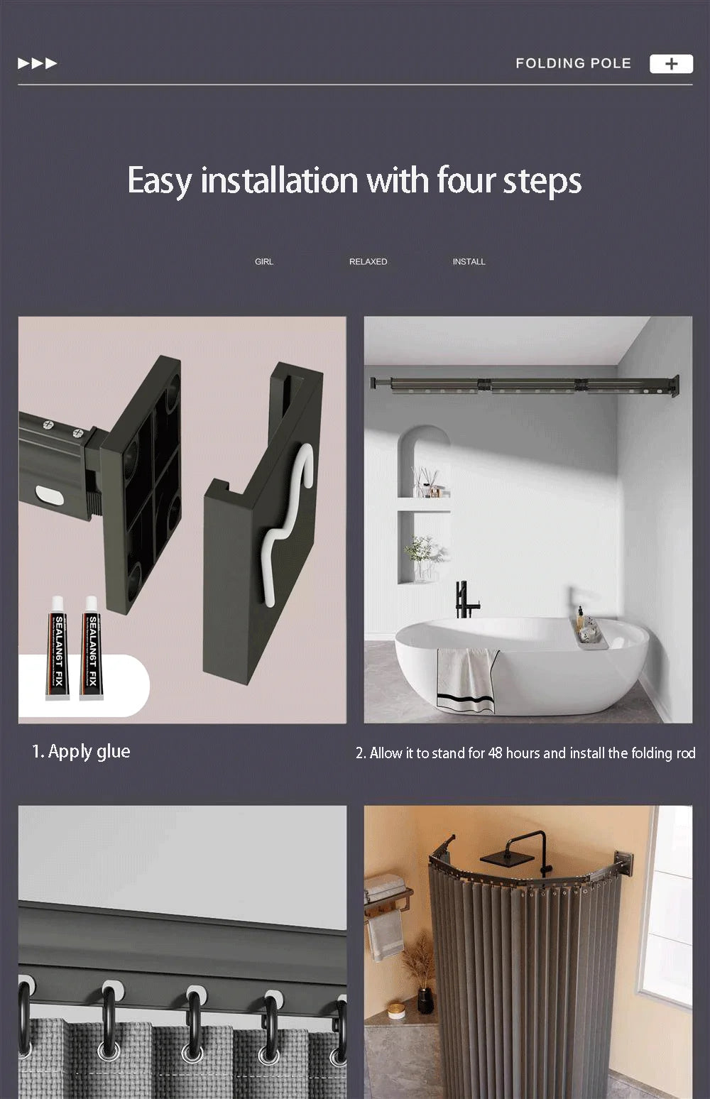 Foldable Shower Curtain Rod Set Invisible Bathroom Partition Waterproof High-End Dry Wet Separation Eye Protection Included