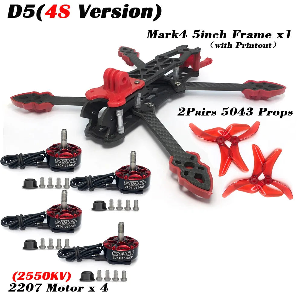 5 Inch FPV Racing Drone Kit - Carbon Fiber Frame 6S Performance D5 4S Version Tidesmit