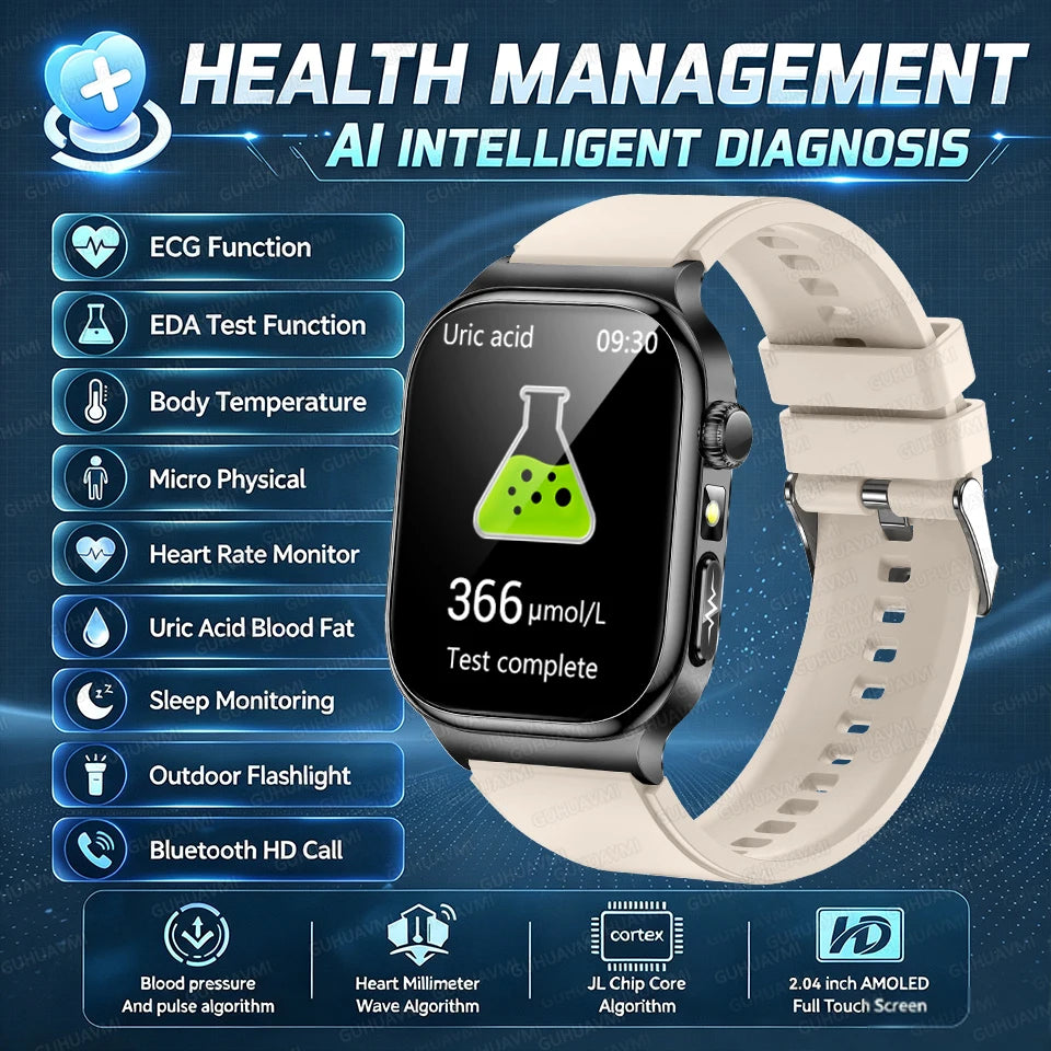 2026 New Accurate Diagnosis Smart Watch Body Fat ECG Blood oxygen BP Health Sport HD AMOLED Screen Call Smart Watches man woman