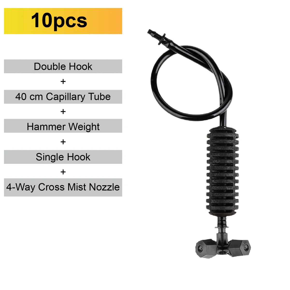 Inverted micro sprinkler nozzle set, black 4-way cross mist nozzle with capillary tube and single hook