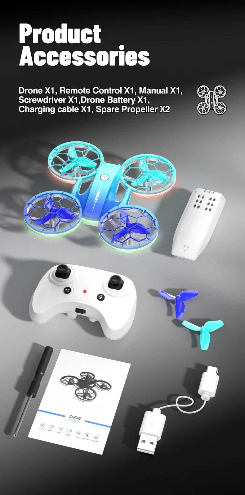 Mini RC Drone for Kids - UFO LED Beginner Drone with Obstacle Avoidance Tidesmit