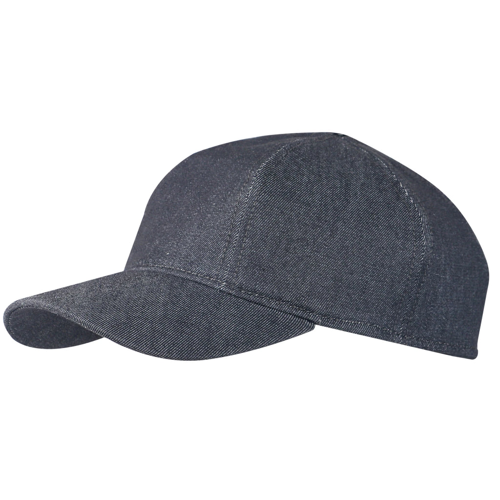 Dark blue denim LED red light therapy cap for hair growth, anti-hair loss, scalp health, and migraine relief.