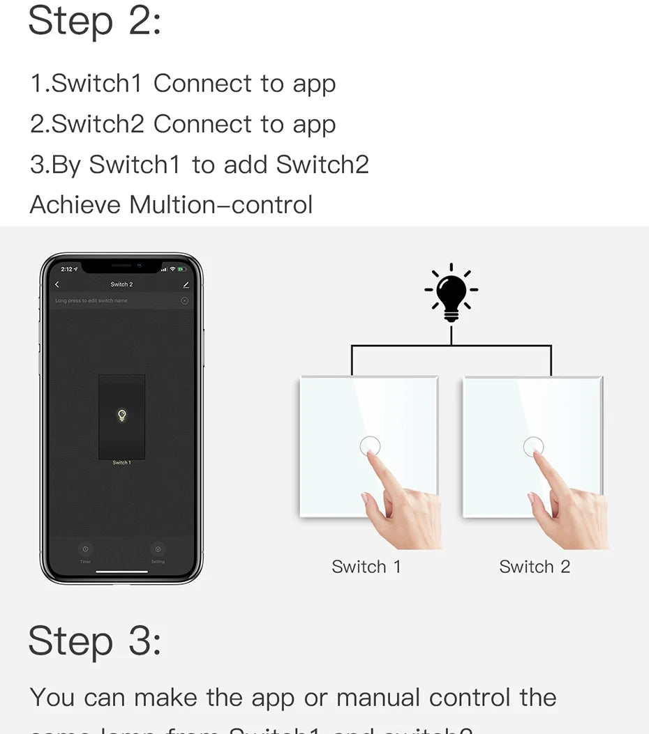 WiFi Smart Wall Switch with USB-C Port - Glass Panel Tidesmit Tidesmit