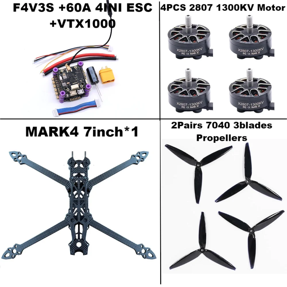 7-Inch FPV Racing Drone Kit with Carbon Fiber Frame - Tidesmit F4V3S 60A PackageC Tidesmit