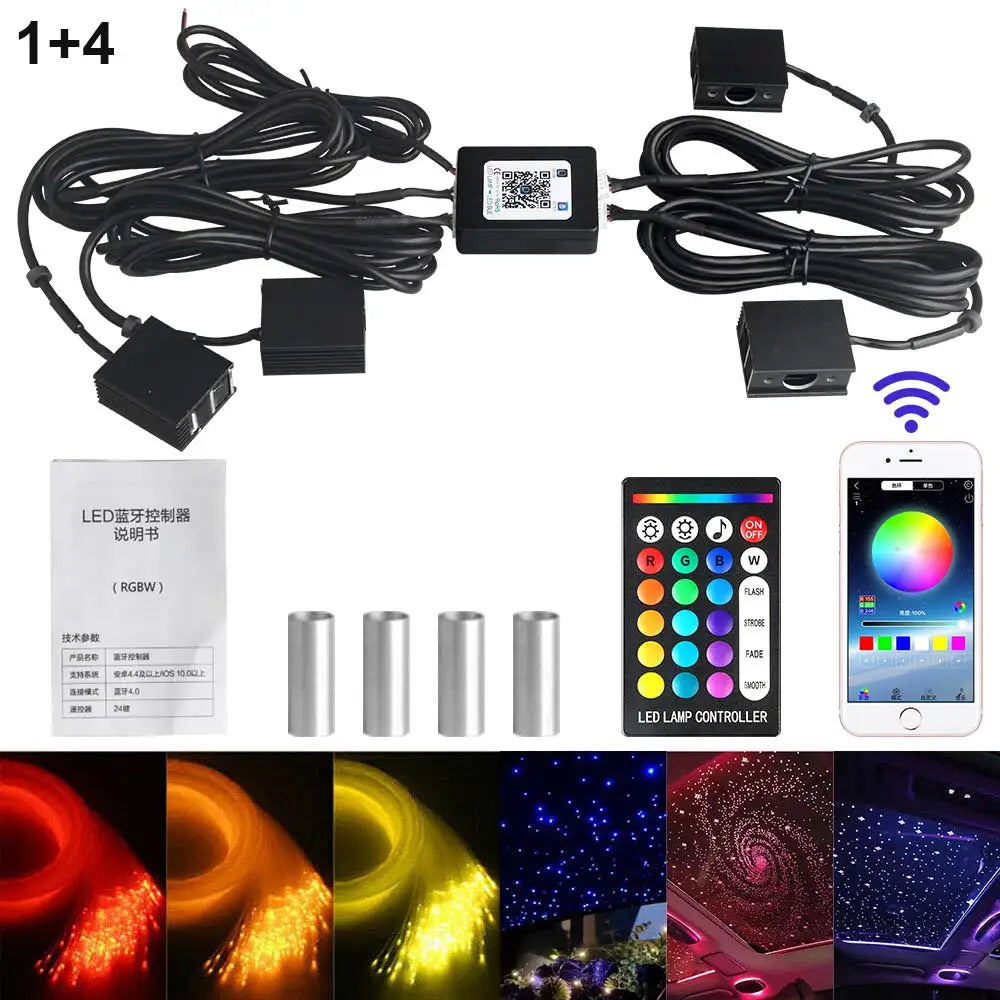 Fiber Optic Star Ceiling Kit - RGBW LED Car Roof Light System package H Tidesmit