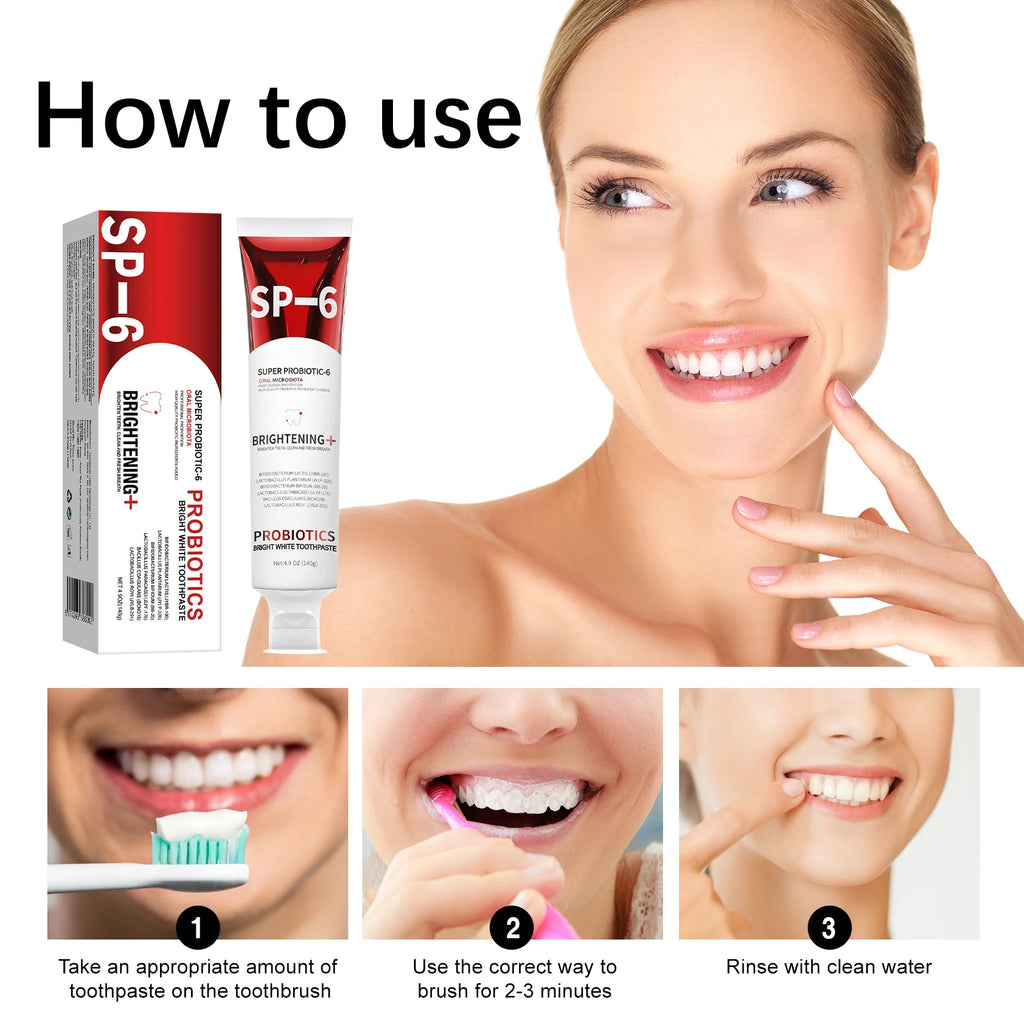 Tidesmit 140g SP-6 Probiotic Whitening Toothpaste for plaque removal, cavity prevention, and fresh breath.