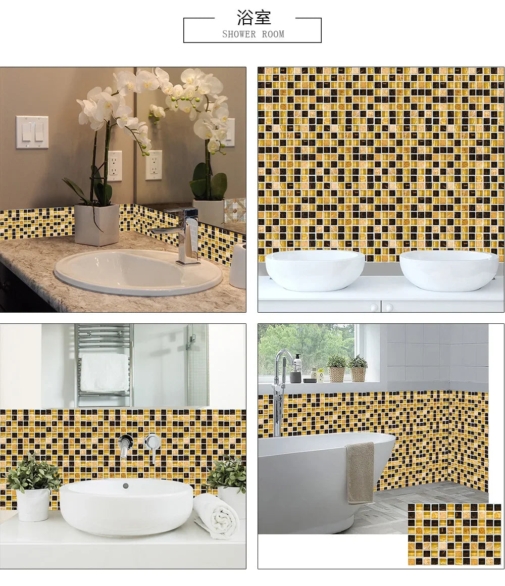 10pcs/set 10/15/20/30cm Flat Marble Mosaic Hard Tiles Wall Sticker Kitchen Bathroom Floor Diagonal Decor Wallpaper PVC Art Mural