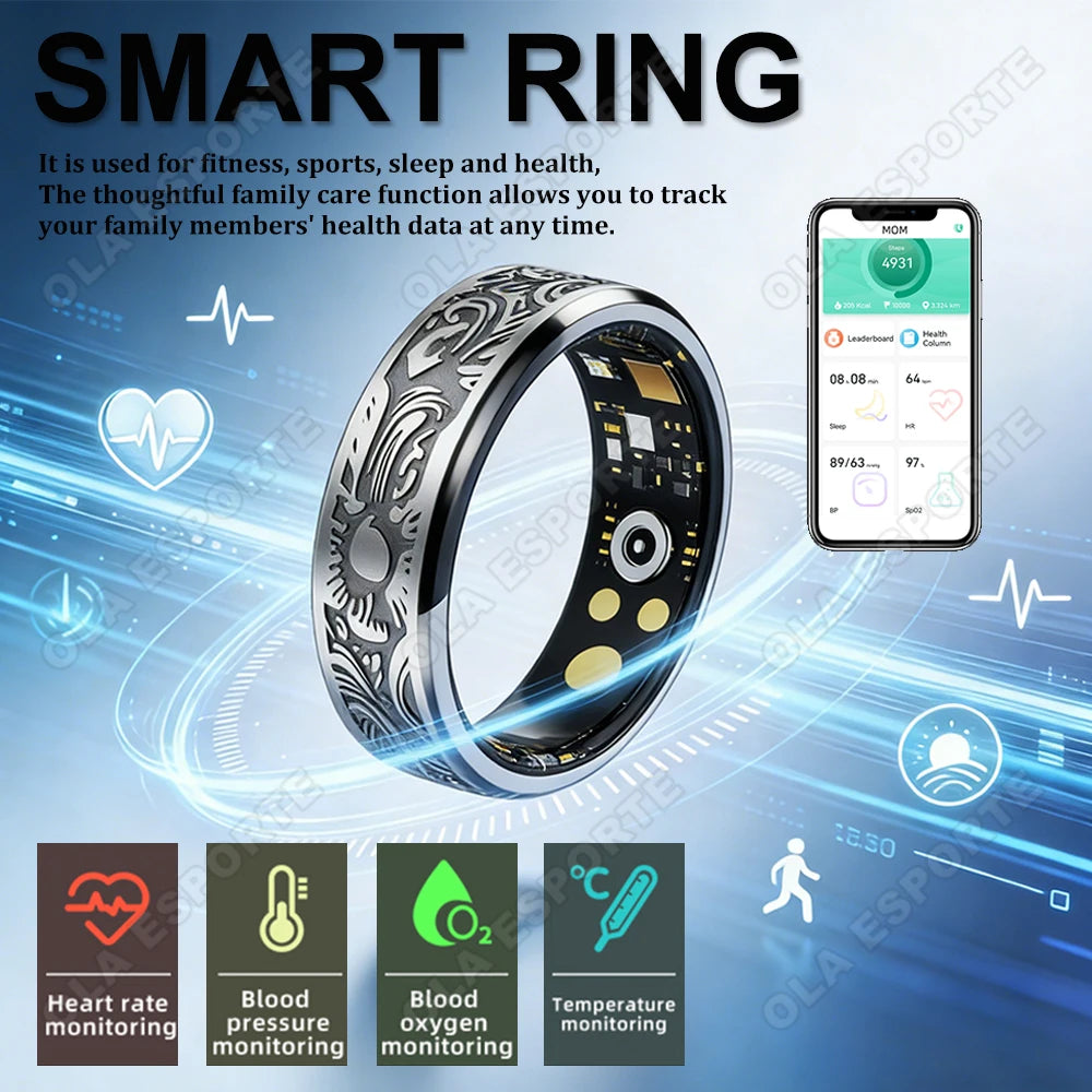 Retro Smart Ring For Men Women Touch Control Function Health Monitor IP68 5ATM Waterproof Multiple Sports Modes Fitness Ring New Tidesmit