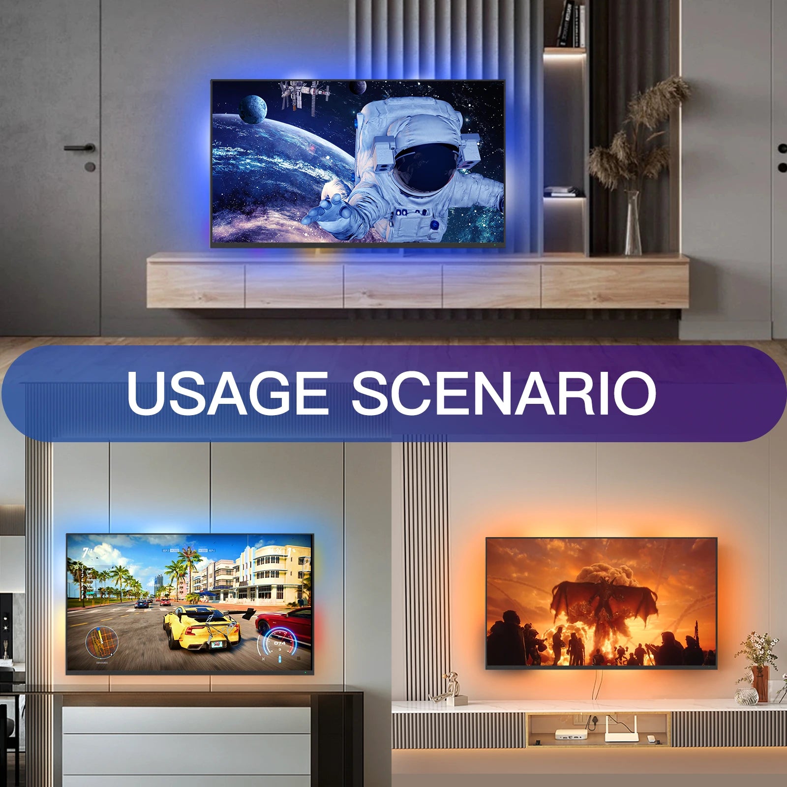 MOES Wifi Smart Ambient Lighting TV Backlight HDMI 2.0 Device Sync Box Led Strip Lights Kit Alexa Voice Google Assistant Control