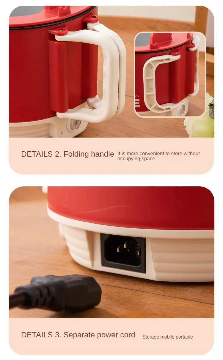 Electric folding hot pot with folding handle and separate power cord